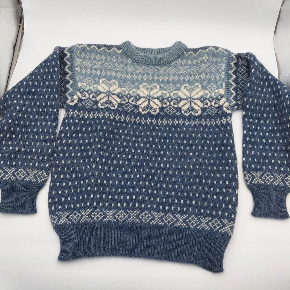 Vtg Dale Of Norway 100% Wool Mens M Sweater Crew Neck Blue Nordic Fair Isle